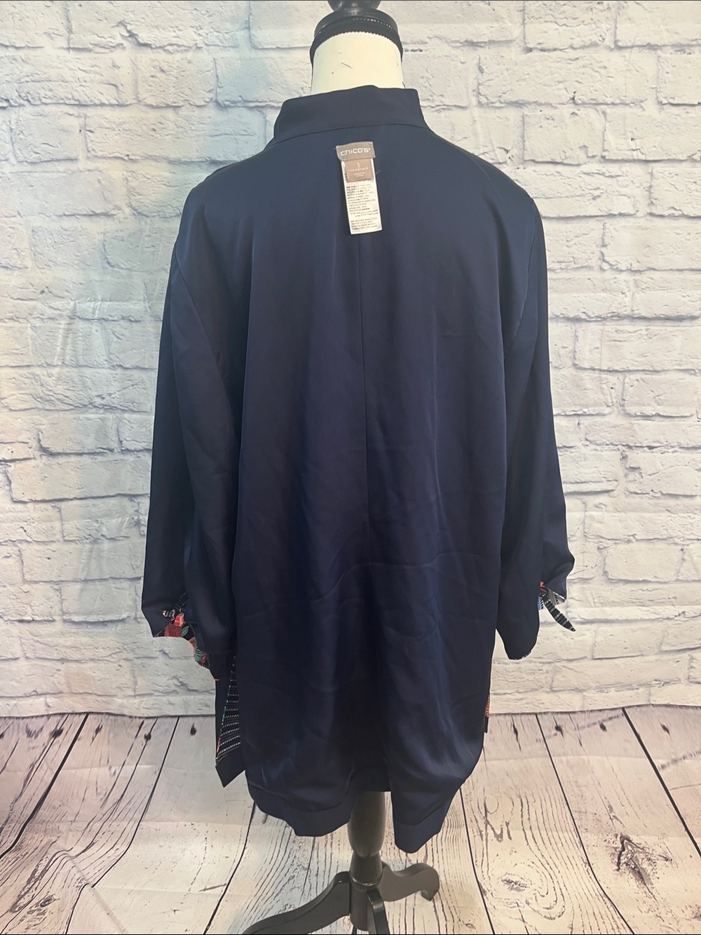 Chico’s Reversible Kimono Duster Floral/Solid Navy Chicos 3 XL Open Front Boho - Picture 10 of 13